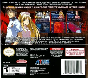 Trauma Center - Under the Knife (USA) box cover back